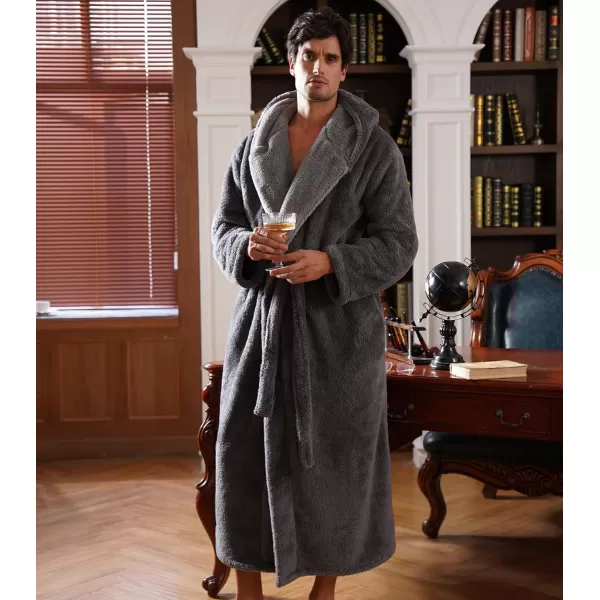 Men's Soft Fleece Plush Robe Full Length Long Bathrobe