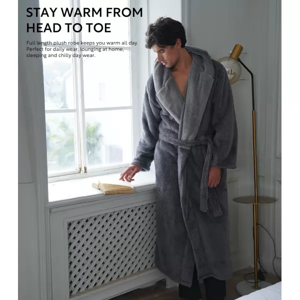 Men's Soft Fleece Plush Robe Full Length Long Bathrobe