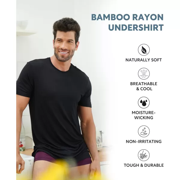 Men's Undershirt Bamboo Rayon Moisture-Wicking T-Shirts Stretch Crewneck/V-Neck Tees for Men, 3 or 5 Pack