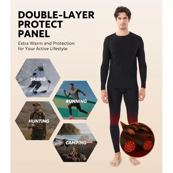 Thermal Underwear for Men Fleece Lined Sets or Long Johns with Extra Warm Double-layer Panel for Cold Weather