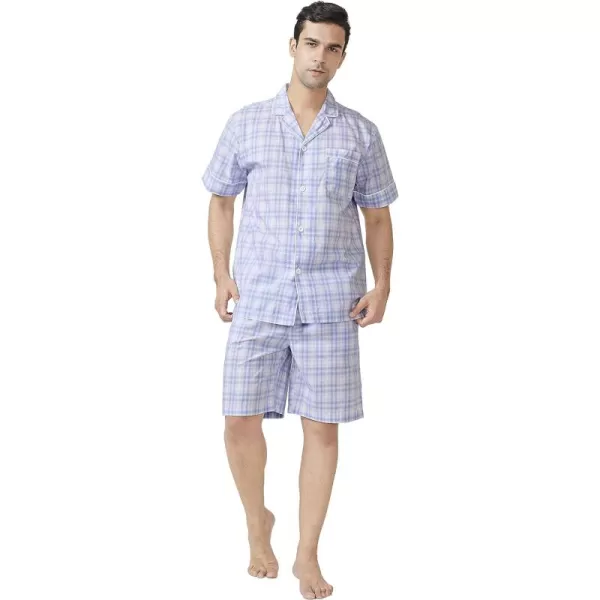 DAVID ARCHY Men's Lightweight Sleepwear Woven Cotton Button-Down Short Sleeve Pajamas Set Summer Loungewear