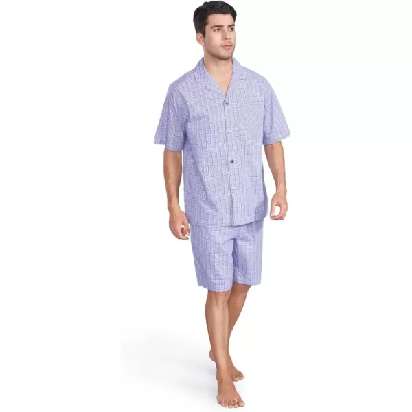 DAVID ARCHY Men's Lightweight Sleepwear Woven Cotton Button-Down Short Sleeve Pajamas Set Summer Loungewear