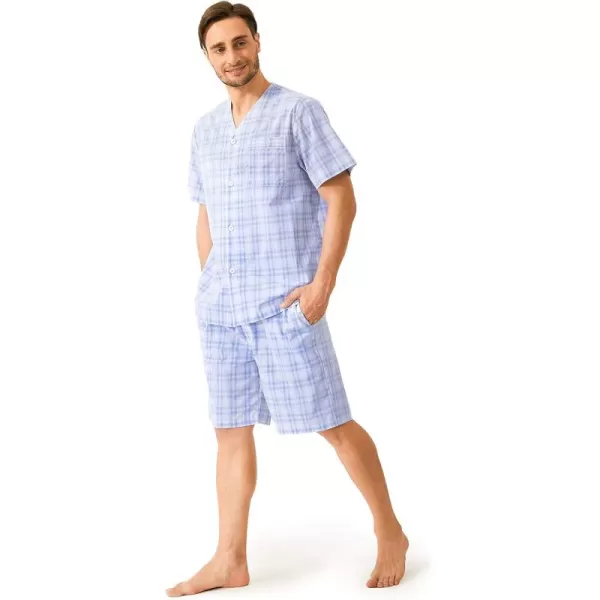 DAVID ARCHY Men's Lightweight Sleepwear Woven Cotton Button-Down Short Sleeve Pajamas Set Summer Loungewear