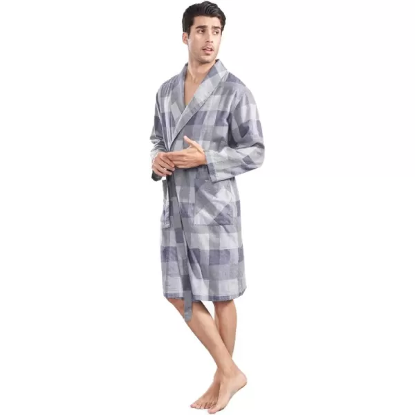 DAVID ARCHY Men's Summer Lightweight Robe Soft Flannel Cotton Bathrobe for Hotel Spa Shawl Collar Housecoat