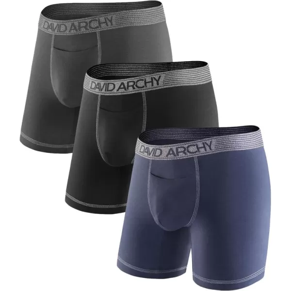 DAVID ARCHY Mens Underwear Soft Breathable Cotton Moisture-Wicking Boxer Briefs with Horizontal Fly 3 Pack