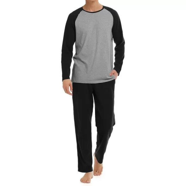 Men's Cotton Raglan Sleepwear Long Sleeve Top &amp; Bottom Pajama Lounge Set