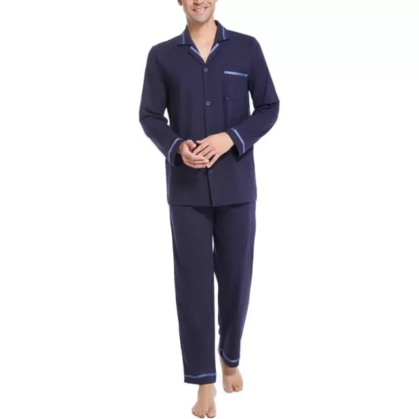 Men's Pajama Set Mercerized Cotton Sleepwear Long Sleeve Top &amp; Bottom Loungewear PJs