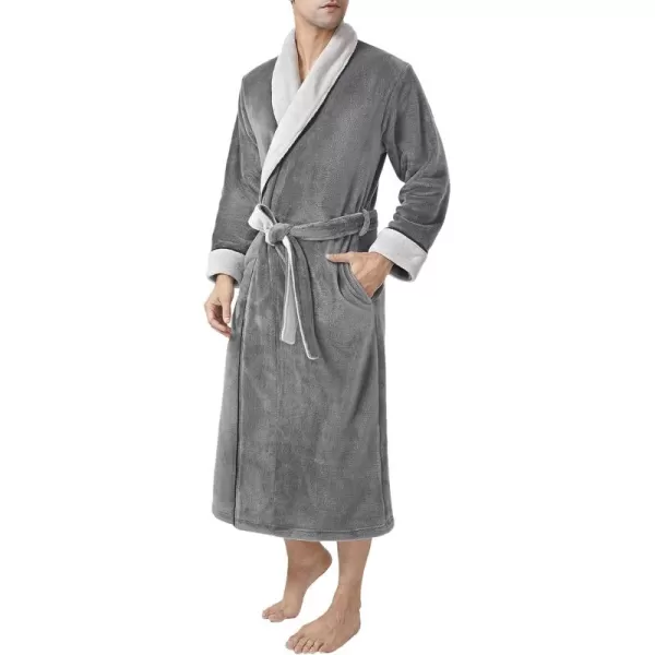 Men's Robe, Warm and Soft Cozy Coral Plush Fleece Long Bathrobe