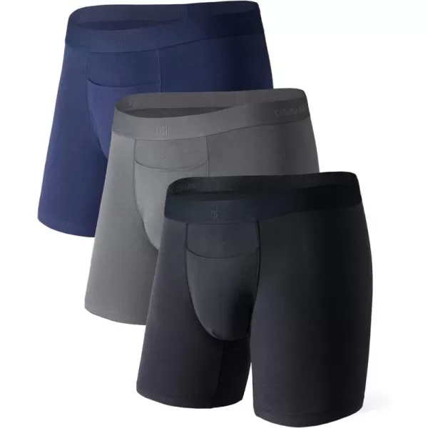 Mens Underwear Soft Breathable Cotton Moisture-Wicking Boxer Briefs with Horizontal Fly 3 Pack