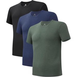 imageDAVID ARCHY Mens Cool ampamp Dry Undershirt Rayon Made from Bamboo T Shirts MoistureWicking Heather Tees for Men 3PackCrewneck  Heather Navy BlueHeather GreenBlack