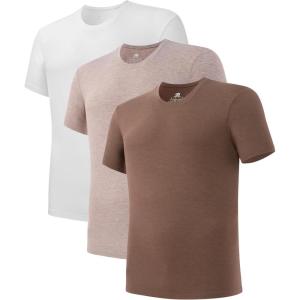 imageDAVID ARCHY Mens Cool ampamp Dry Undershirt Rayon Made from Bamboo T Shirts MoistureWicking Heather Tees for Men 3PackCrewneck  WhiteHeather Dark CoffeHeather Desert Taupe