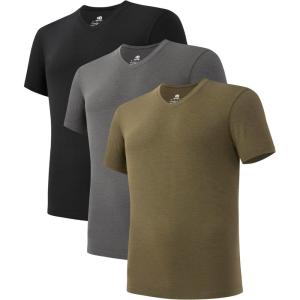 imageDAVID ARCHY Mens Cool ampamp Dry Undershirt Rayon Made from Bamboo T Shirts MoistureWicking Heather Tees for Men 3PackVneck  Heather Olive GreenBlackHeather Dark Gray