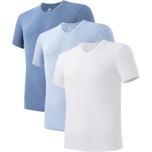 imageDAVID ARCHY Mens Cool ampamp Dry Undershirt Rayon Made from Bamboo T Shirts MoistureWicking Heather Tees for Men 3PackVneck  Light BlueHeather Moonlight BlueWhite