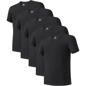 imageDAVID ARCHY Mens Undershirt Bamboo Rayon MoistureWicking TShirts Stretch CrewneckVNeck Tees for Men 3 or 5 PackCrewneck  Black 5pack