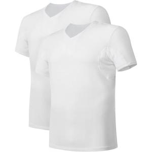 imageDAVID ARCHY Mens Undershirt with Underarm Sweat Proof Pads Bamboo Rayon TShirt Odor Defense Tees for Men 2PackVneck  White