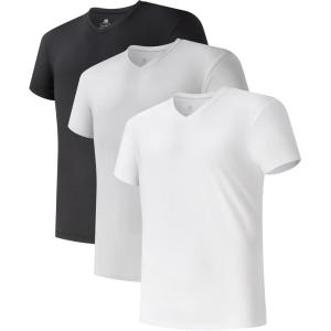 imageDAVID ARCHY Mens Undershirts Micro Modal Ultra Soft TShirts Stretch MoistureWicking CrewneckVNeck Tees for Men 3PackVneck  BlackWhiteGray