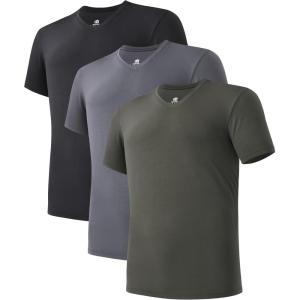 imageDAVID ARCHY Mens Undershirts Micro Modal Ultra Soft TShirts Stretch MoistureWicking CrewneckVNeck Tees for Men 3PackVneck  Navy GreenBlackDark Gray