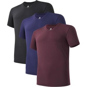 imageDAVID ARCHY Mens Undershirts Micro Modal Ultra Soft TShirts Stretch MoistureWicking CrewneckVNeck Tees for Men 3PackVneck Navy BlueBlackBurgundy