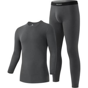 imageDAVID ARCHY Mens Lightweight Thermal Underwear  Breathable Comfort for Cool Weather Ideal for Active UseDark Greyns24001