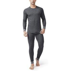 imageDAVID ARCHY Mens Thermal Underwear Set Winter Warm Base Layers Thermal Top and Bottoms Long Johns SetHeather Black Stripe  Thermal Set  Polyester