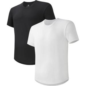 imageDAVID ARCHY Mens TShirt Heavyweight Tees Cotton Sorona Casual Plain Shirts Side SlitCurved Hem Tees for Men 2PackCurved Hem  BlackIvory White