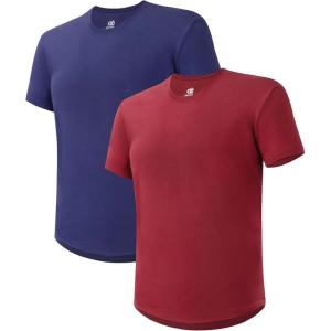 imageDAVID ARCHY Mens TShirt Heavyweight Tees Cotton Sorona Casual Plain Shirts Side SlitCurved Hem Tees for Men 2PackCurved Hem  Bright Sapphire BlueDark Red