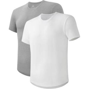 imageDAVID ARCHY Mens TShirt Heavyweight Tees Cotton Sorona Casual Plain Shirts Side SlitCurved Hem Tees for Men 2PackCurved Hem  Heather Light GreyIvory White