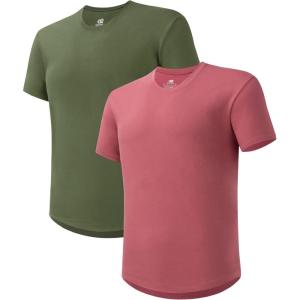 imageDAVID ARCHY Mens TShirt Heavyweight Tees Cotton Sorona Casual Plain Shirts Side SlitCurved Hem Tees for Men 2PackCurved Hem  Sap GreenDusty Rose Pink