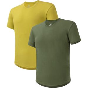 imageDAVID ARCHY Mens TShirt Heavyweight Tees Cotton Sorona Casual Plain Shirts Side SlitCurved Hem Tees for Men 2PackCurved Hem  Yellow PlumSap Green