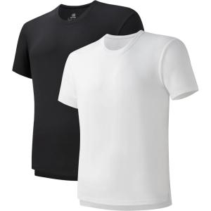 imageDAVID ARCHY Mens TShirt Heavyweight Tees Cotton Sorona Casual Plain Shirts Side SlitCurved Hem Tees for Men 2PackSide Slit  BlackIvory White