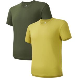 imageDAVID ARCHY Mens TShirt Heavyweight Tees Cotton Sorona Casual Plain Shirts Side SlitCurved Hem Tees for Men 2PackSide Slit  Yellow PlumSap Green