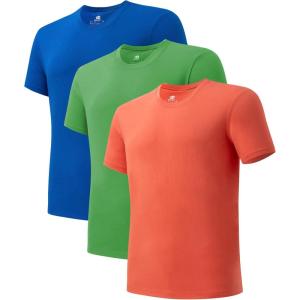 imageDAVID ARCHY Mens Undershirt Cotton Sorona Blended MoistureWicking TShirts Stretch Crewneck Tees for Men 3PackCrewneck  Klein BlueBright GreenRust Red