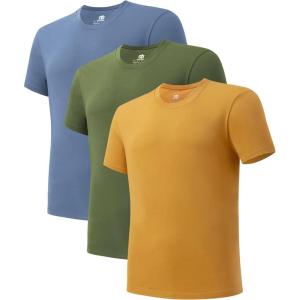 imageDAVID ARCHY Mens Undershirt Cotton Sorona Blended MoistureWicking TShirts Stretch Crewneck Tees for Men 3PackCrewneck  Urolen BlueMoss GreenStraw Yellow