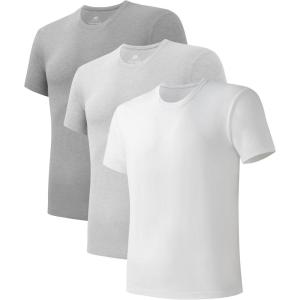 imageDAVID ARCHY Mens Undershirt Cotton Sorona Blended MoistureWicking TShirts Stretch Crewneck Tees for Men 3PackCrewneck  WhiteHeather Light GreyHeather Glaicer Grey