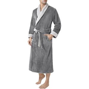 imageDAVID ARCHY Mens Robe Warm and Soft Cozy Coral Plush Fleece Long BathrobeDark Graye