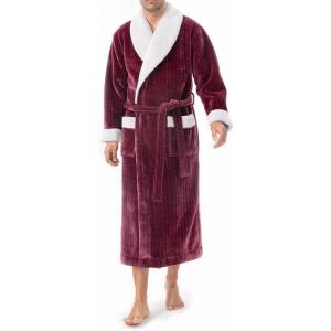 imageDAVID ARCHY Mens Robe Warm and Soft Cozy Coral Plush Fleece Long BathrobeHeather Maroon