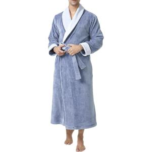 imageDAVID ARCHY Mens Robe Warm and Soft Cozy Coral Plush Fleece Long BathrobeMoonlight Blue
