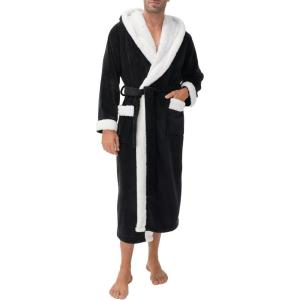 imageDAVID ARCHY Mens Soft Fleece Plush Robe Full Length Long BathrobeBlackdouble Bonded Velvet