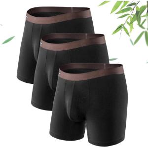 imageDAVID ARCHY Mens Underwear WickingMoisture Cooling Rayon Made From Bamboo Boxer Briefs with Support Pouch Fly 4 or 7 PackBlack  65 in 3 Pack No Fly