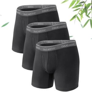 imageDAVID ARCHY Mens Underwear WickingMoisture Cooling Rayon Made From Bamboo Boxer Briefs with Support Pouch Fly 4 or 7 PackBlack  65 in 3 Pack With Fly