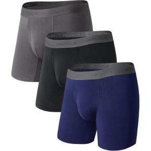 imageDAVID ARCHY Mens Underwear WickingMoisture Cooling Rayon Made From Bamboo Boxer Briefs with Support Pouch Fly 4 or 7 PackBlack1dark Gray1navy Blue1  65 in 3 Pack With Fly