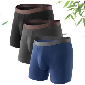 imageDAVID ARCHY Mens Underwear WickingMoisture Cooling Rayon Made From Bamboo Boxer Briefs with Support Pouch Fly 4 or 7 PackBlackDark GrayNavy Blue  65 in 3 Pack No Fly