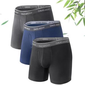 imageDAVID ARCHY Mens Underwear WickingMoisture Cooling Rayon Made From Bamboo Boxer Briefs with Support Pouch Fly 4 or 7 PackBlackDark GrayNavy Blue  65 in 3 Pack  With Fly