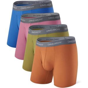 imageDAVID ARCHY Mens Underwear WickingMoisture Cooling Rayon Made From Bamboo Boxer Briefs with Support Pouch Fly 4 or 7 PackBlueRedYellow BrownCardamom Green