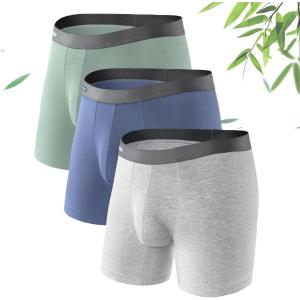 imageDAVID ARCHY Mens Underwear WickingMoisture Cooling Rayon Made From Bamboo Boxer Briefs with Support Pouch Fly 4 or 7 PackGrayMoolight BluePale Green  65 in 3 Pack No Fly
