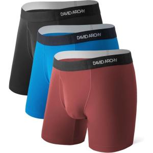 imageDAVID ARCHY Mens Performance Boxer Briefs 3 Pack 3D Support Pouch ampamp No RideUp Design MoistureWicking Sport UnderwearC3 blackRedFri Blue