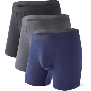 imageDAVID ARCHY Mens Soft Underwear Micro Modal Dual Pouch Trunks Ball Pouch Bulge Enhancing Boxer Briefs for Men 3 or 4 PackD1  BlackCharcoalNavy  65  3 Pack