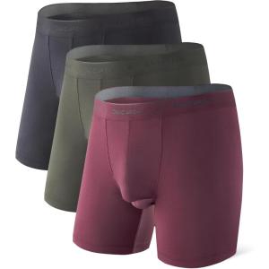 imageDAVID ARCHY Mens Soft Underwear Micro Modal Dual Pouch Trunks Ball Pouch Bulge Enhancing Boxer Briefs for Men 3 or 4 PackD2  BlackOliveDeep Plum  65 in 3 Pack