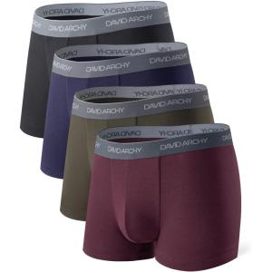 imageDAVID ARCHY Mens Trunks Underwear Soft Breathable Rayon Made from Bamboo Trunk No Fly PouchDark BlueOlive GreenBlackDark Grape Purple With 35 Short Leg in 4 Pack