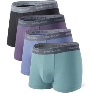 imageDAVID ARCHY Mens Trunks Underwear Soft Breathable Rayon Made from Bamboo Trunk No Fly PouchGrey BlueGreenBlackGrey Purple With 35 Short Leg in 4 Pack